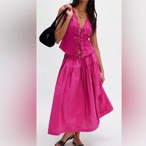 Free People pink eyelet Gesibelle maxi Skirt tank top Set New